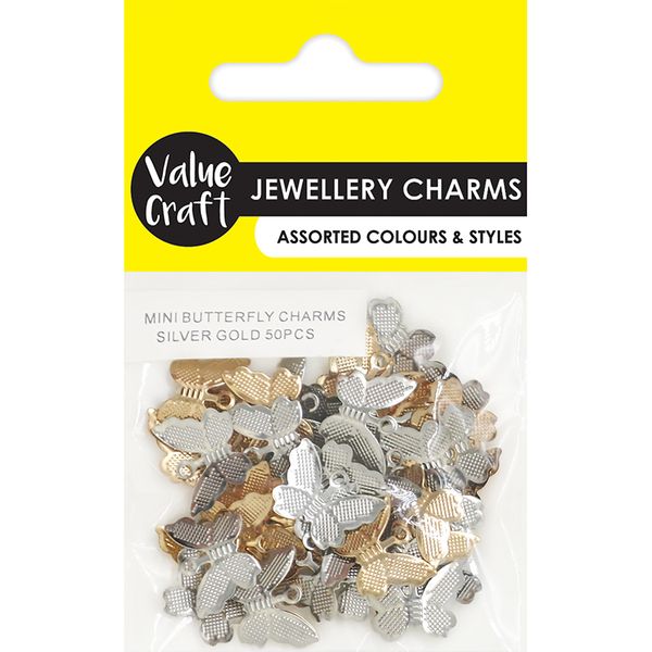 MINI BUTTERFLY CHARMS SILVER GOLD 50PCS