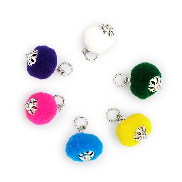 MULTI 13MM POM POM CHARMS 6PCS