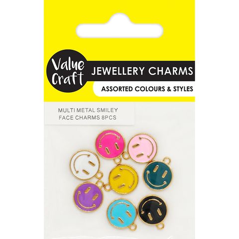 MULTI METAL SMILEY FACE CHARMS 8PCS