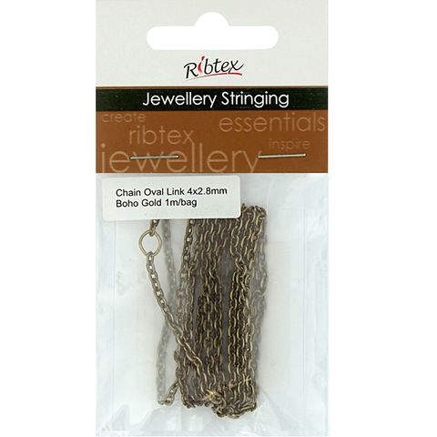 Chain Straight Oval Link 4x3mm Gold 1m