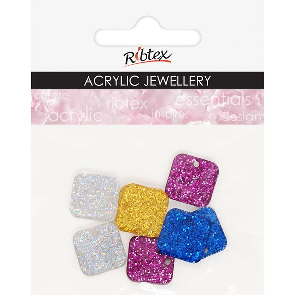 ACRYLIC JEWEL SQUARE 15MM GLITTER 8PC