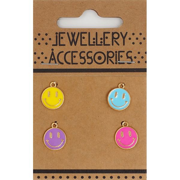 CHARM ENAMEL SMILEY 4PC GOLD MULTI