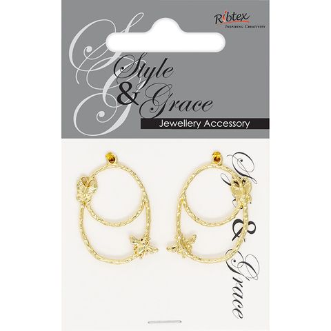 DECOR OVAL BFLY EARRING 28MM 2PC SG