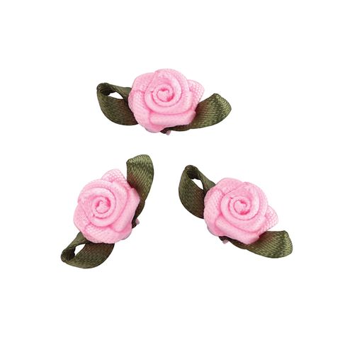 Grub Rose with Leaves 7mm Baby Pink 10Pc