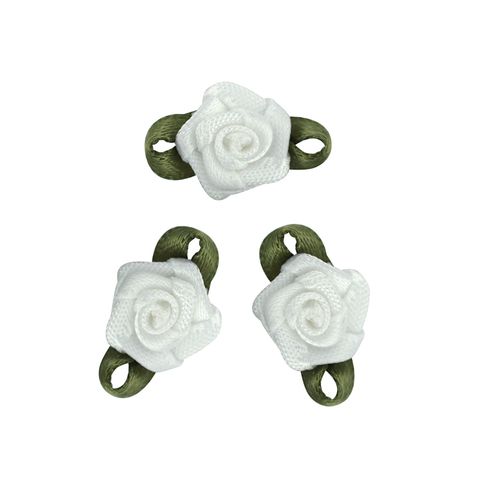 Grub Rose with Leaves 7mm White 10Pcs