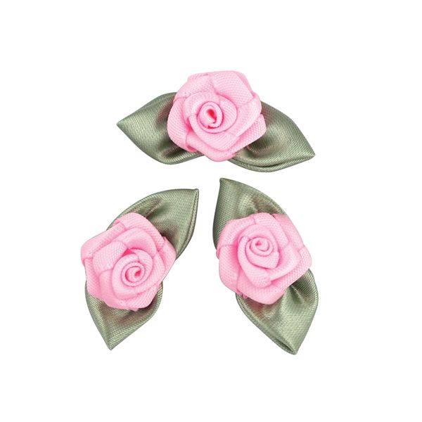 Grub Rose with Leaves 10mm Baby Pink 6Pc