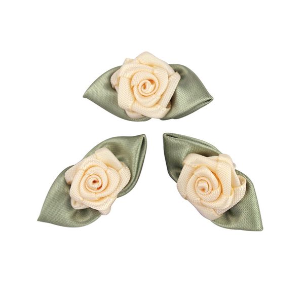 Grub Rose with Leaves 10mm Cream 6Pcs