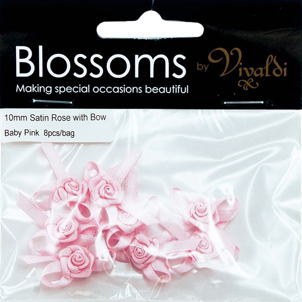 Flower Satin Rose with Bow 10mm Pink