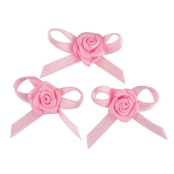 Flower Satin Rose with Bow 10mm Pink