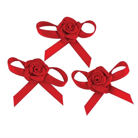 Flower Satin Rose with Bow 10mm Red 8Pcs