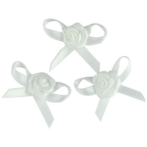 Flower Satin Rose with Bow 10mm White