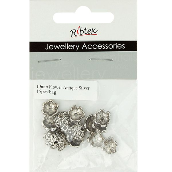 Bead Caps 10mm Flower Silver 15Pcs