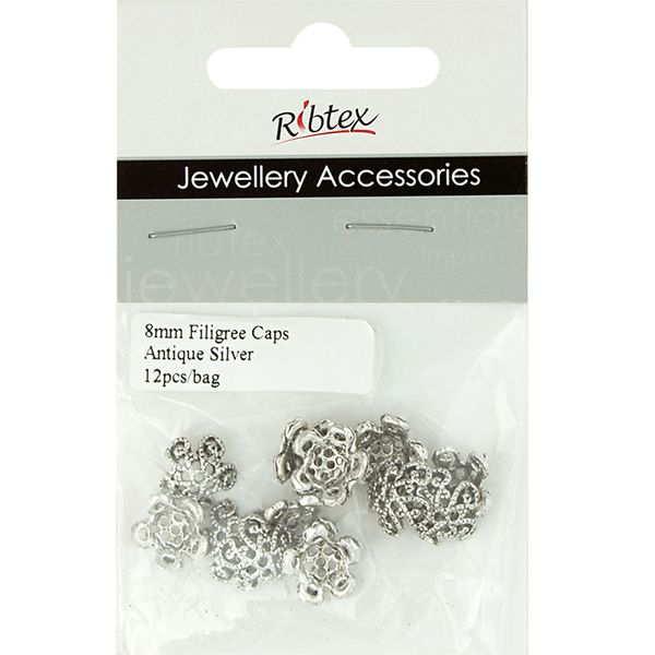 Bead Caps 8mm Filigree Silver 12Pcs