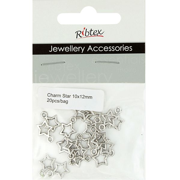 Charm - Star Open 10x12mm Dark Silver