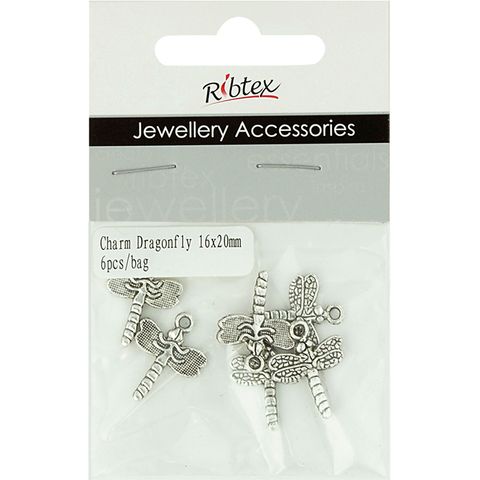 Charm - Dragonfly 16x20mm Silver 6Pcs