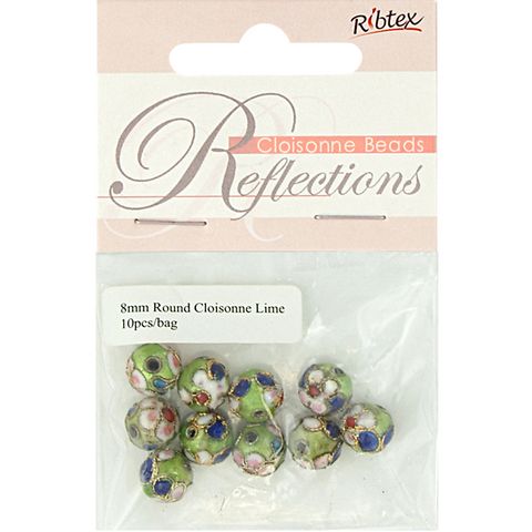 Bead Cloisonne Round 8mm Lime 10Pcs