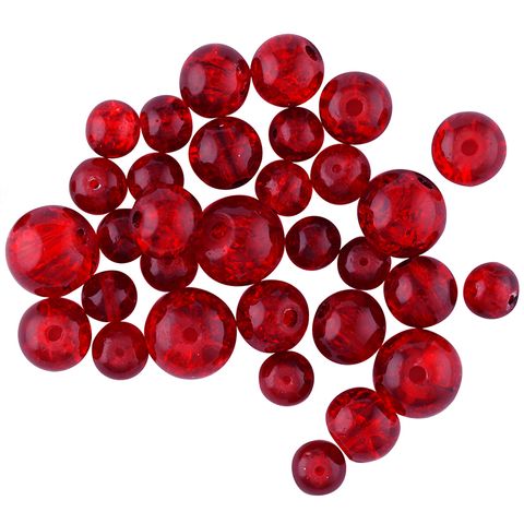 Bead Glass Crackle 6-10Mm Red 38Pcs