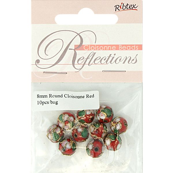 Bead Cloisonne Round 8mm Red 10Pcs