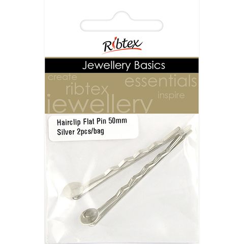 Hairclip Flat Pin 50mm Silver 2Pcs