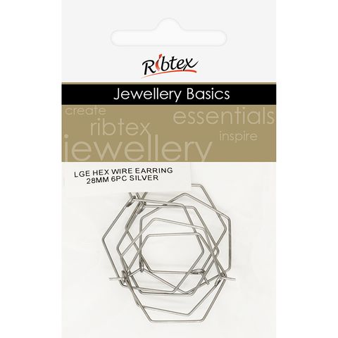 LGE HEX WIRE EARRING 28MM 6PC SILVER