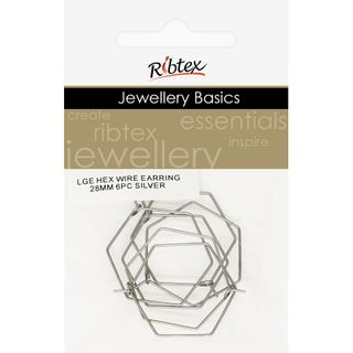 LGE HEX WIRE EARRING 28MM 6PC SILVER