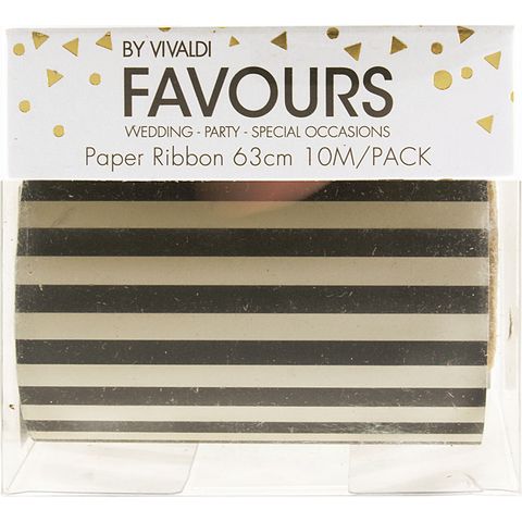 FAV PAPER RIBBON 63CM BLACK STRIPE 10M