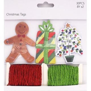 Xmas Tags & String Gingerbread Man 30Pcs