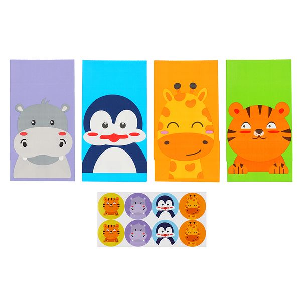 PAPER LOOT BAGS W STICKERS ANIMALS 8PCS