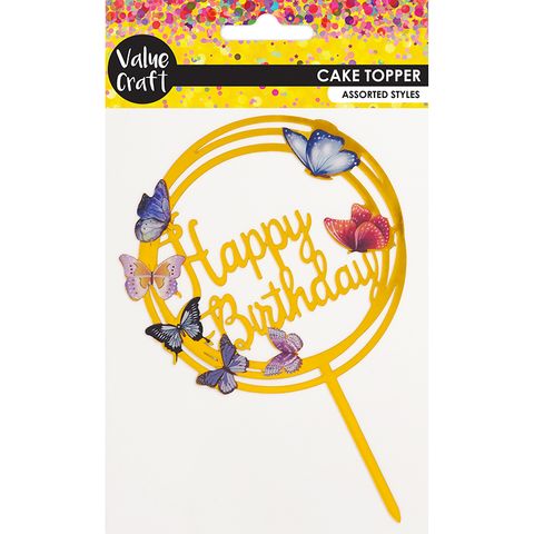 CAKE TOPPER HAPPY BDAY BUTTERFLY GLD 1PC