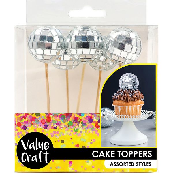 CAKE TOPPER DISCO BALLS 5PCS