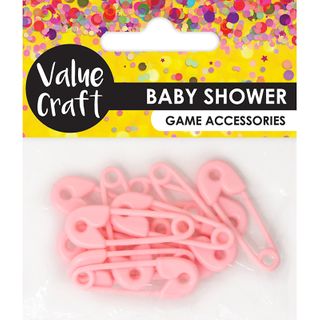 BABY SHOWER PVC SAFETY PINS PINK 12PCS