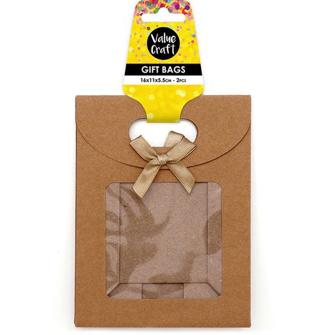 GIFT BAGS W WINDOW 16x12CM NATURAL 2PCS