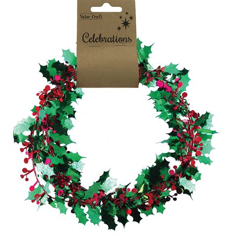 XMAS GARLANDS HOLLY W  BERRIES 3M