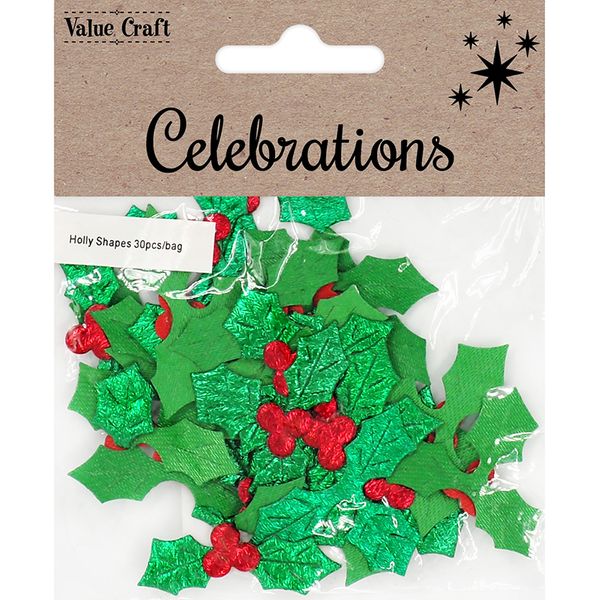 XMAS HOLLY SHAPES 30PC