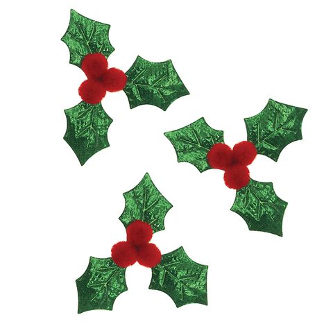 XMAS HOLLY W POM POM BERRY 15PC