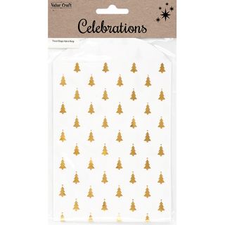 XMAS TREAT BAGS WHITE-GOLD TREES 6PC