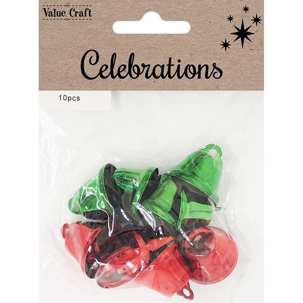 XMAS TRUE BELLS RED   GREEN 2.5CM 10PC