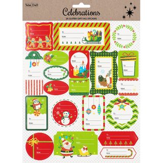 XMAS GIFT TAG STICKERS GREEN RED 1SH