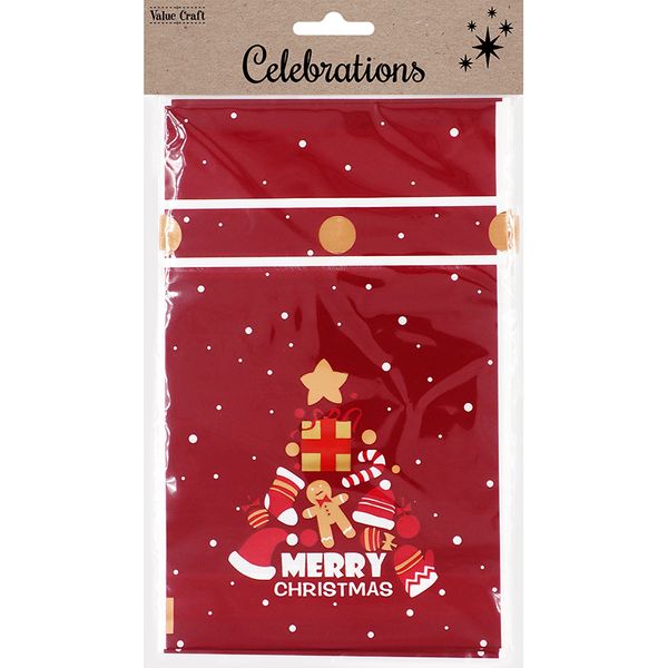 XMAS TREAT BAG WITH TIE BURGUNDY 4PC