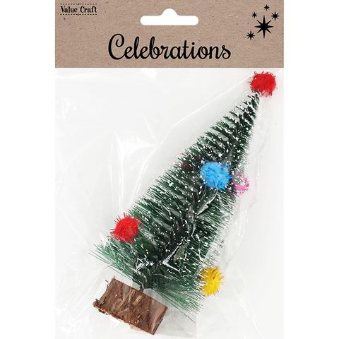 XMAS MINI TREE W  POM POMS 1PC