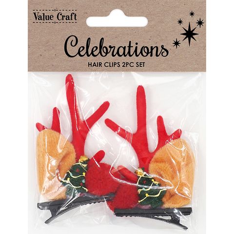 XMAS DEER TREE CHARM HAIRCLIPS 2PCS