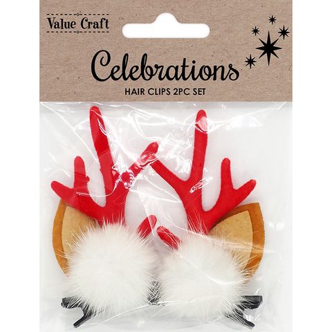 XMAS DEER FURRY EARS HAIRCLIPS 2PCS