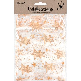 XMAS BAG ORGANZA 15x20CM GOLD STARS 2PC