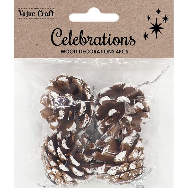 XMAS MINI SNOW PINECONE ORNAMENTS 4PC