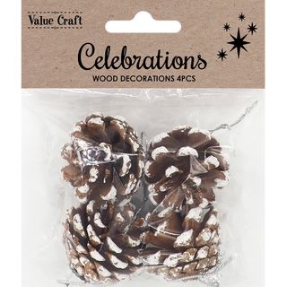 XMAS MINI SNOW PINECONE ORNAMENTS 4PC