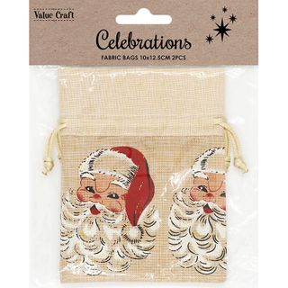 XMAS BAG JUTE 10x12.5CM SANTA 2PC