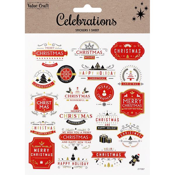 XMAS FOIL STICKERS GREETINGS 1SH