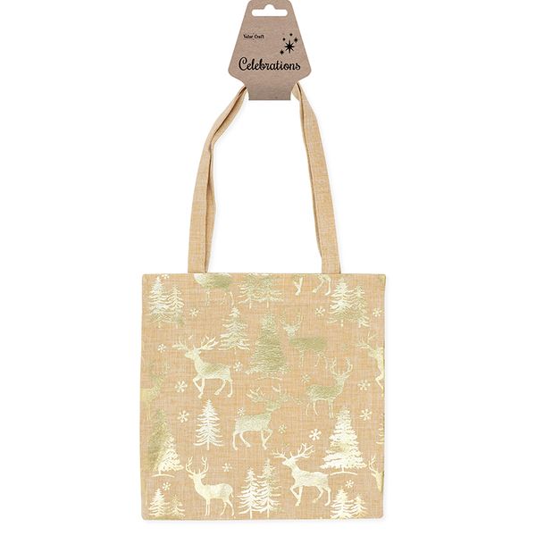 XMAS JUTE TOTE BAG 20X20CM GOLD DEER 1PC