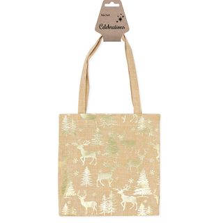 XMAS JUTE TOTE BAG 20X20CM GOLD DEER 1PC