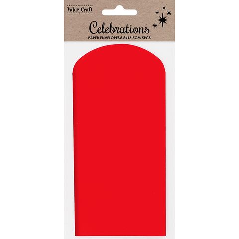 XMAS ENVELOPES 8.8x16.5CM RED 5PCS